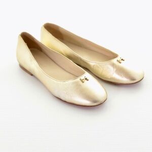 Halston Heritage Gold Italian Leather Ballet Flat Slip On Shoes Womens 8M / 38EU